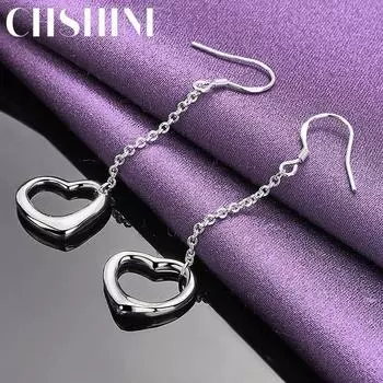 CHSHINE серьги из стерлингового серебра 925 пробы в форме сердца для женщин, модные очаровательные ювелирные изделия для свадебной вечеринки 6.30*1.40cm