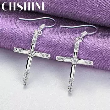 CHSHINE серьги из стерлингового серебра 925 пробы с крестом для женщин, свадебные и помолвочные модные очаровательные ювелирные изделия 4.00*1.70cm
