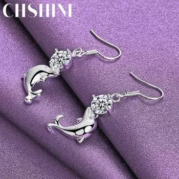CHSHINE серьги из стерлингового серебра 925 пробы с дельфином и цирконием для женщин, модные очаровательные ювелирные изделия 4.00*0.90cm