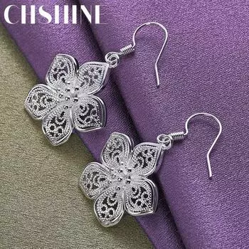 CHSHINE стерлингового серебра 925 пробы большой цветок серьги для женщин очаровательные ювелирные изделия Свадебная вечеринка модные серьги 3.90*2.30cm