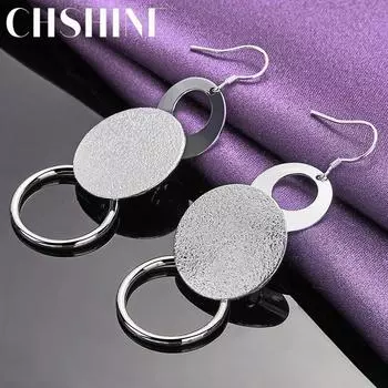 CHSHINE стерлингового серебра 925 пробы матовые круглые брендовые серьги для женщин Свадебная вечеринка модные очаровательные ювелирные изделия 2.50*7.30cm