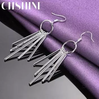 CHSHINE стерлингового серебра 925 пробы, матовые серьги-цилиндры, очаровательные украшения для женщин, свадебная вечеринка, модные серьги 1.50*4.80cm