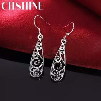 CHSHINE стерлингового серебра 925 пробы резные серьги в форме капли женские модные украшения вечерние винтажные длинные серьги 2.80*1.00cm