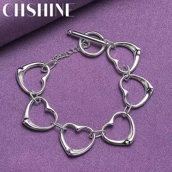 CHSHINE Стерлингового Серебра 925 пробы Сердце Любовь Браслет-Цепочка Для Женщин Свадебная Вечеринка Модные Очаровательные Ювелирные Изделия 20CM 8inches