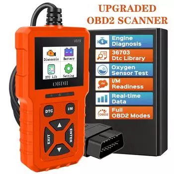 Чтение информации об автомобиле Считыватель кодов Проверка системы двигателя Тестер батареи Автомобильный диагностический инструмент Многоязычный сканер OBD2 V619 чёрный