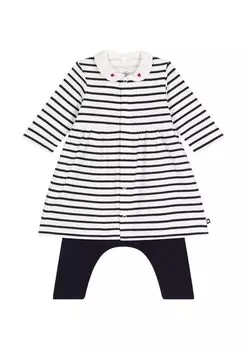 Chubik Long Sleeve Dress A0BBU Off 12 Months 74cm [Petit Bateau] White/Navy