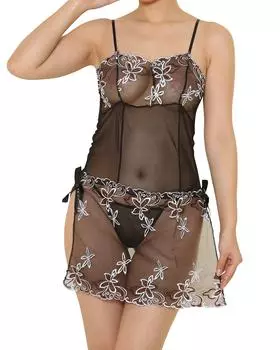 ChuChu Lingerie Collection Lovely Babydoll Black set (L-026) & T-back 2-piece