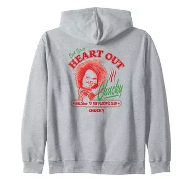 Chucky Eat Your Heart Out Retro Zip Hoodie серый