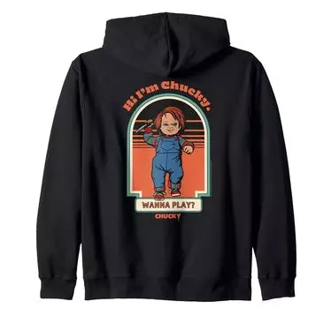 Chucky Привет, Чаки, хочу поиграть в винтажную толстовку с капюшоном на молнии. Я чёрный