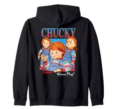 Chucky Wanna Play Винтажная толстовка с капюшоном на молнии чёрный