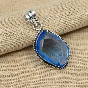Чудесный танзанитовый драгоценный камень 925 Твердый стерлинговый серебристый кулон Ювелирные изделия ручной работы 1.77 Inches синий