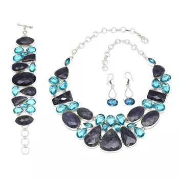 Чудо-сапфировое швейцарское синее кварцевое ювелирное ожерелье и комплект 18-20