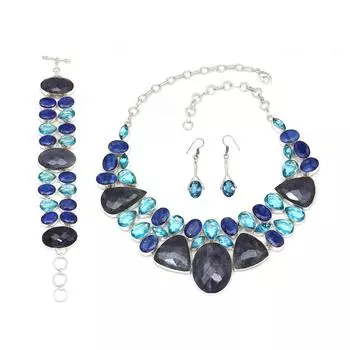 Чудо-сапфировое швейцарское синее кварцевое ювелирное ожерелье и комплект 18-20