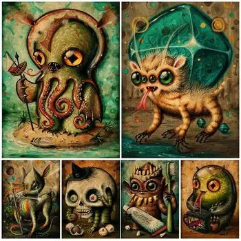 Чудовищные дни, винтажная настенная живопись на холсте, волшебные животные и инопланетные монстры, художественный постер и принт, украшение для дома без рамки 21*30cm