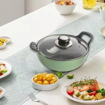 Чугунная эмалированная кастрюля Компактная переносная кастрюля для кухни Пикника Кемпинга зелёный