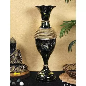 Чугунная цилиндрическая ваза для цветов большого размера для угла гостиной - 24 дюйма в длину - Блеск - Упаковка из 1 штуки, Черный