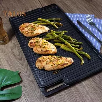 Чугунная двусторонняя сковорода для гриля, предварительно приправленная сковорода, антипригарная прямоугольная пластина для выпечки для газовых грилей, плита для кемпинга A