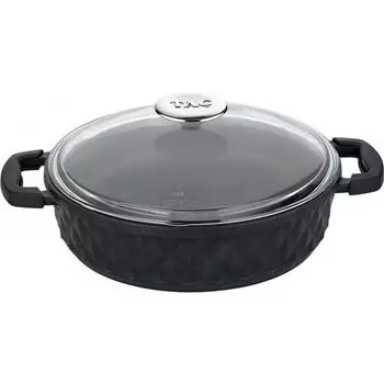 Чугунная кастрюля Bella со стеклянной крышкой 26 см, черная