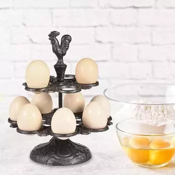Чугунная полка для яиц, 1 шт., украшение столешницы - организованная витрина для яиц для кухни и столовой - дизайн в форме петуха - вмещает 12 яиц