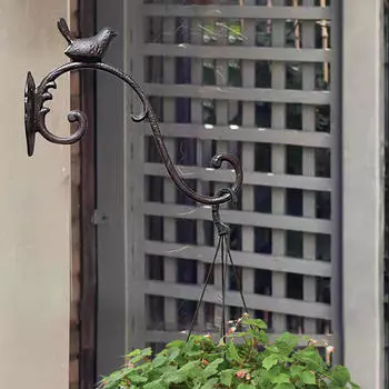 Чугунная статуя птицы, вешалка для растений, длина 25 см, декоративное украшение сада для фонаря с колокольчиками чёрный