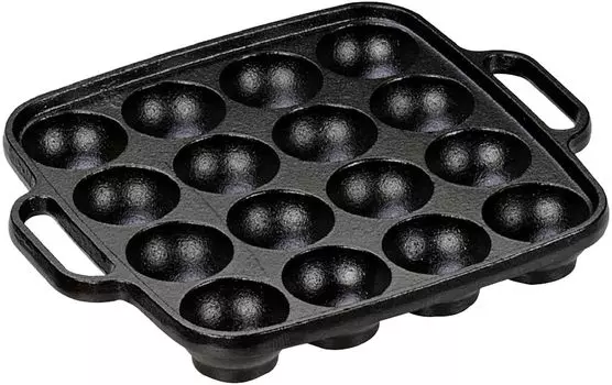 Чугунная жаровня Ishigaki Takoyaki Maker с 16 отверстиями, черная, длина 19 x ширина 23 x высота 3 см, совместимая с IH, совместимая с газовым огнем 3966