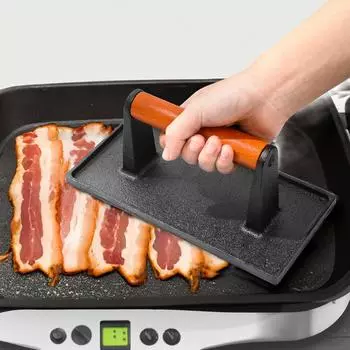 Чугунный пресс для бургеров, пресс для котлет, пресс для бургеров, пресс для гамбургеров, пресс для бекона, пресс для гриля, пресс для мяса с деревянной ручкой Round