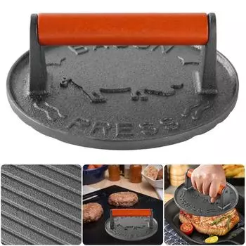 Чугунный пресс для бургеров Smash, мощный пресс для гамбургеров, круглая форма для прессования мяса для деликатесных мясных деликатесов, кухонные принадлежности чёрный