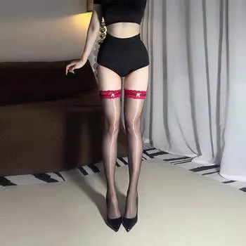 Чулки для секса, тонкие кружевные банты контрастного цвета, полуобрезанные до колена, глянцевые чулки для женщин SW One Size