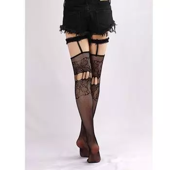 Чулки до бедра силиконовые, шелковистые, полупрозрачные, колготки для женщин, сексуальные, ультратонкие, прозрачные, черные, до колена, Medias One Size чёрный