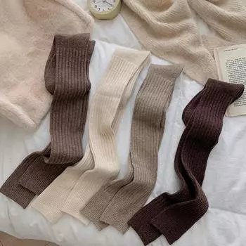 Чулки до бедра женские осенне-зимние толстые теплые гольфы шерстяные кашемировые термо длинные носки Чулки до бедра чёрный