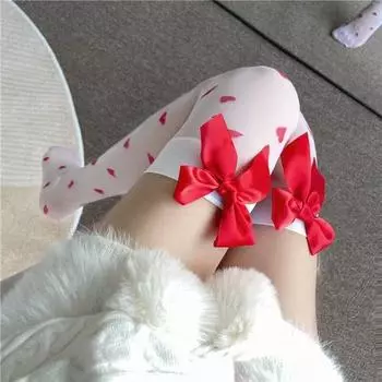 Чулки Lolita Heart Transparent с милым красным бантом выше колена JK чулки обтягивающие высокие сексуальные чулки с подвязками шелковые чулки Lolita one size