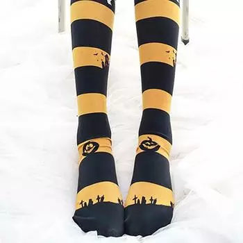 Чулки на Хэллоуин с принтом тыквенного призрака, чулки выше колена, костюмы для косплея