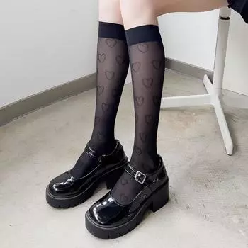 Чулки с милым сердечком для девочек, ультратонкие прозрачные нейлоновые длинные носки, женские чулки, милые гольфы в стиле Лолиты для девочек, чулки One Size бежевый