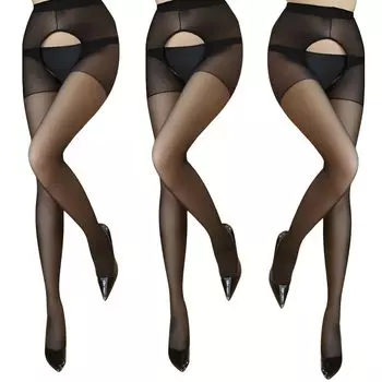 Чулки с открытой промежностью, сексуальные, для косплея, комплект из 3 пар, экстремальные колготки с открытой промежностью, носки большого размера [MO FACTORY] черный/бежевый/микс