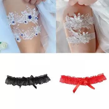 Чулки с подвязками, белые подвязки для ног для женщин, свадебные модные сексуальные кружевные аксессуары с цветочным принтом, пояс для подвязок для невесты One Size