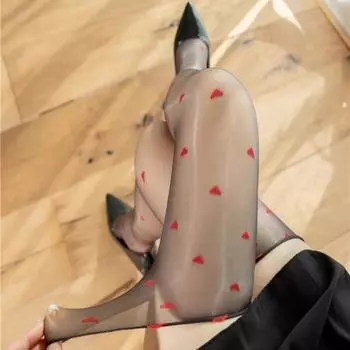 Чулки с принтом в виде сердца, женские бесшовные шелковые чулки до бедра, сексуальное женское белье, чулки с маслом, гольфы, высокие носки