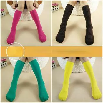 Чулки среднего размера с вертикальной полоской для мальчиков, высокие чулки из чесаного хлопка с двойной иглой для девочек, детские чулки 40CM