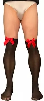 Чулки унисекс до колена с лентой, сексуальные колготки, высокие носки, внутренние брюки, шорты, гетры, колготки [Miracroute] для мужчин (Черный Красный)