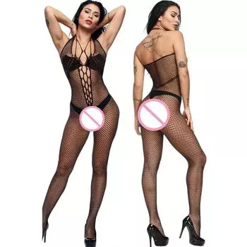 Чулки в сеточку для всего тела, женские сексуальные цельные комбинезоны с открытым промежностью, боди, эротические женские костюмы, комплект нижнего белья с вырезом S