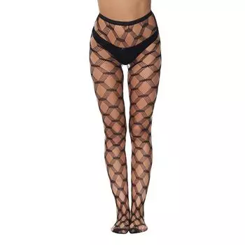 Чулки в сеточку из ажурного кружева в европейском и американском стиле - цельные, тонкие черные, сетчатый дизайн, модель 3089 One size simple package чёрный