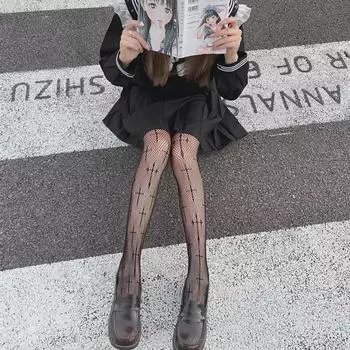 Чулки в сеточку Net Celebrity Lolita - весна/лето тонкие черные шелковые полые милые колготки JK для женщин Universal - OPP Packaging чёрный