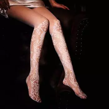 Чулки в стиле Лолиты, сексуальные белые колготки с цветочным принтом, женские тонкие чулки для вечеринок, роскошные нейлоновые колготки для переезда