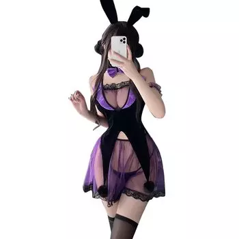 Чулки в стиле ведьмы для девочек-кроликов, сексуальные, для косплея, обратный кролик, фиолетовое нижнее белье, костюм кролика на Хэллоуин, милые дамы, экстремальные, соблазнительные кружева Moe [YUEEI]