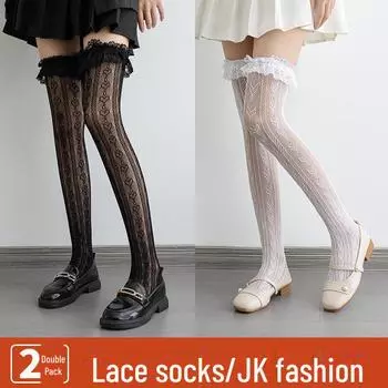 Чулки выше колена с кружевной сеткой: Летние чулки JK Lolita Pure Desire Mesh белого цвета белый