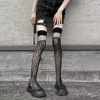 Чулки женские с леопардовым принтом, сексуальные кружевные сетчатые чулки, высокие носки, гольфы JK Lolita, высокие носки белый