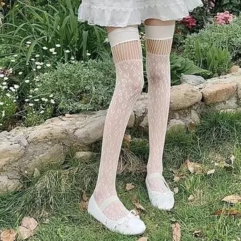 Чулки женские с леопардовым принтом, сексуальные кружевные сетчатые чулки, высокие носки, гольфы JK Lolita, высокие носки