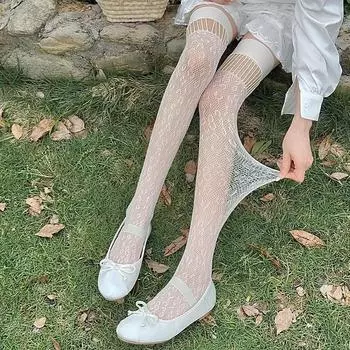 Чулки женские с леопардовым принтом, сексуальные кружевные сетчатые чулки, высокие носки, гольфы JK Lolita, высокие носки