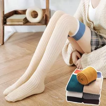 Чулки женские выше колена, высокие чулки, длинные носки, осенне-зимние толстые чулки Jk 34-40 чёрный