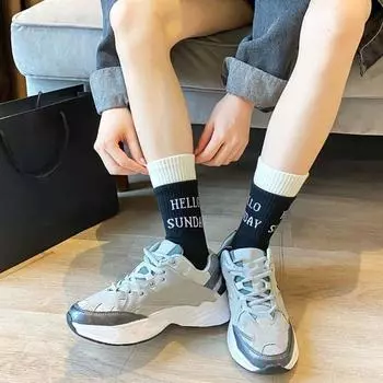 Чулочно-носочные изделия Letter Mid Tube, нескользящие, уличные, носки до щиколотки, эластичные женские носки до середины икры, для йоги 5Pairs