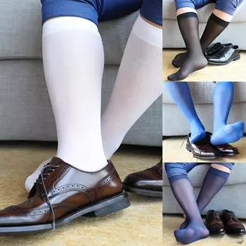 Чулочно-носочные изделия мужские носки нейлон прозрачный шелк высокие тонкие широкие полосатые носки белый